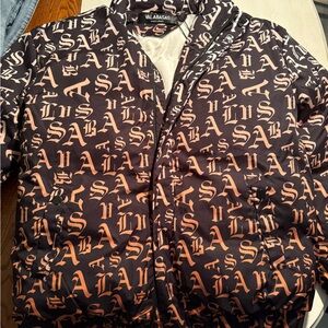 Valabasas Men's Black & Peach Logo Print Puffer Jacket